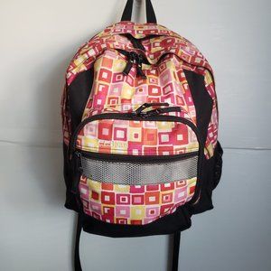 LL BEAN abstract design Backpack pink red yellow white black reflective strip +